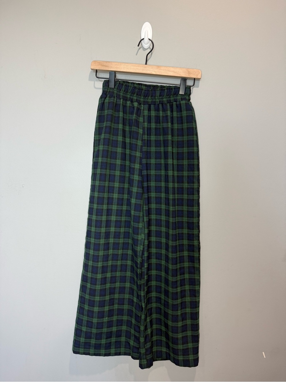 Minga London Plaid Wide Leg Pants Green Blue Tartan Elastic Waist Size L